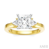 1/4 Ctw Princess Shape Trillion Cut & Round Cut Diamond Semi-Mount Engagement Ring in 14K Yellow and White Gold